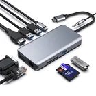 Polybag Card Vga Type-c Plug 10 In 1 Usb3.0 Hub Sd Memory Card Reader Rj45 Port Hd Vga Converter 3.5mm Audio Adapter