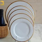 wholesale bone china ceramic 5mm gold rim dinner plates for weddings