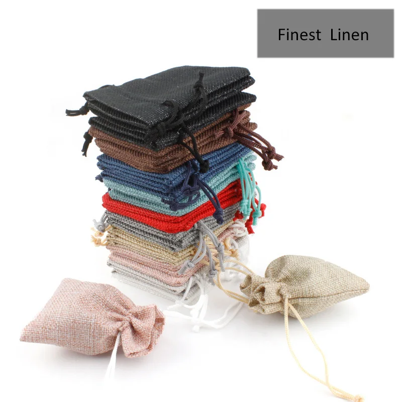 drawstring flax linen bag and velvet custom logo small storage