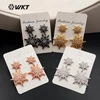 ME030 WKT Wholesale fashion cz micro pave brass with gold rose gold silver gunmetal plated double star stud dangle earrings