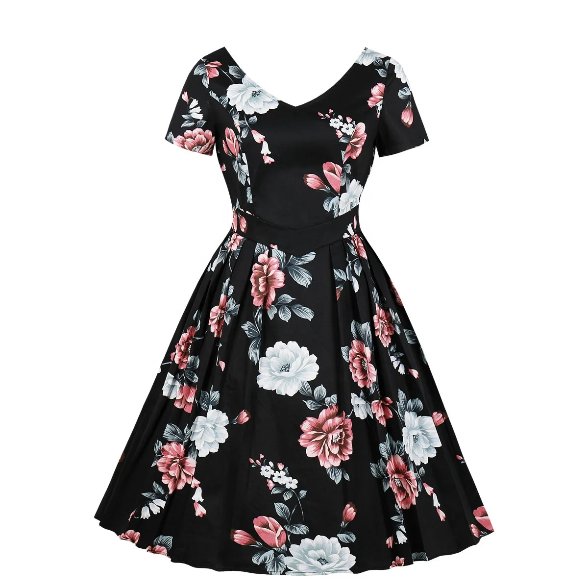 2019 New Women Black Dress Elegant Casual V Neck V Back Floral Print Dress Pleated Vintage Dress with Pocket
2019 New Women Black Dress Elegant Casual V Neck V Back Floral Print Dress Pleated Vintage Dress with Pocket