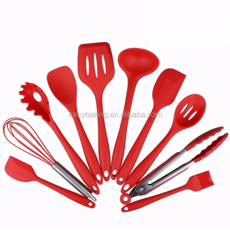 Silicone Kitchen Utensils, 10 Piece Cooking Utensil Set Spatula, Spoon, Ladle, Spaghetti Server, Slotted Turner. Cooking Tools.jpg