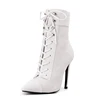 Genuine leather upper lace up and zipper pointed toe beautiful 7 cm thin high heel rubber women's fashion cheap white boots