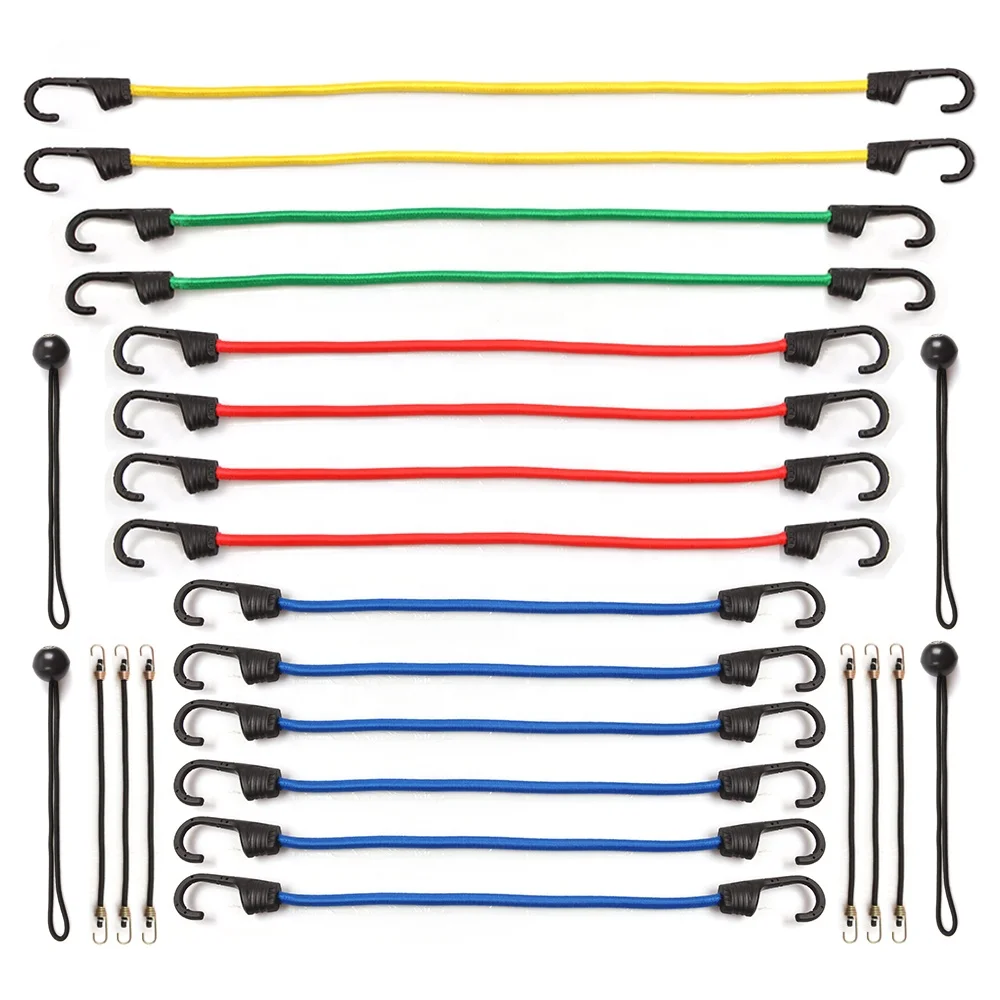 24pcs Colored Elastic Bungee Cord Set With Pp Coated Steel Hook Buy