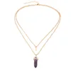 Six Angle necklace fashion natural stone glass double crescent moon bullet pendulum pendant necklace