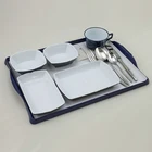Rotabl blue reusable plastic dinnerware for inflight catering