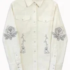 Royal wolf denim tops manufacturer floral shirt women white shirt women