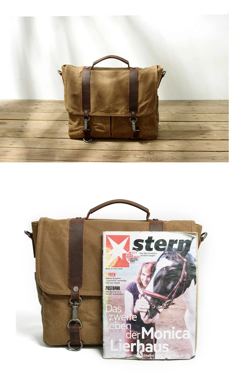 Elegant brand waterproof waxed canvas design unisex vintage DSLR Leather photograph messenger camera bag
