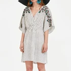 2019 New Arrival Summer Backless Casual Cotton Stripe Sexy Women Dress