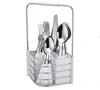 16pcs spoon and fork plastic handle cutlery set with caddy rack