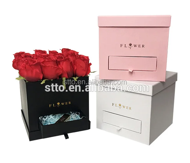 square flower box with drawer covered gift box
