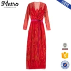 Cheap Women Sexy Fire Red Long Sleeve Ladies Silk Dresses