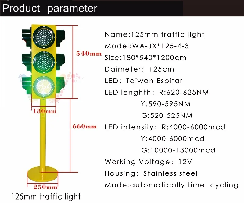 WDM Stainless Steel Waterproof Case Kids Traffic Signal Light 4 Faces