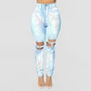 Women Print Tear Jeans Light Blue Tight Pants Girls Casual Fashion Denim Jeans