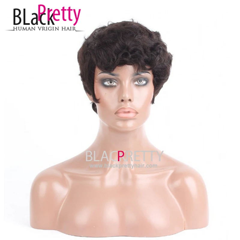 Human Remy Hair Natural Black Short Curly Wigs For Black Women African American Full Lace Wig Lace Front Wig None Lace Wig