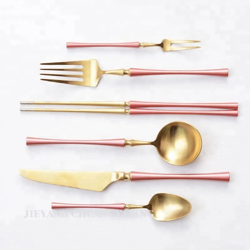 Romantic Date Stainless Steel Knife Spoon Fork Matte Gold Pink Handle Cutlery Set, Silver, gold, rose gold, pink with gold
Romantic Date Stainless Steel Knife Spoon Fork Matte Gold Pink Handle Cutlery Set, Silver, gold, rose gold, pink with gold