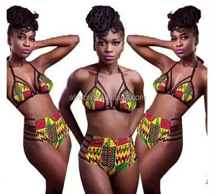 Queency New Design Goddess Summer Bikini African Lady Print Bikini Set