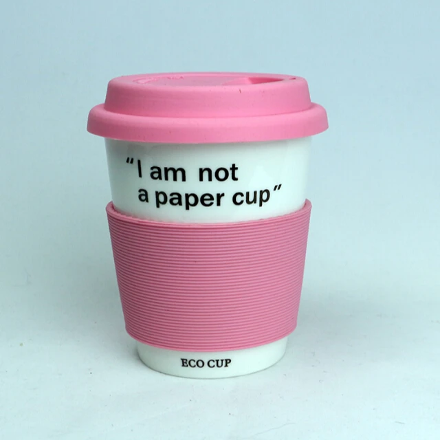 ceramic coffee mug double wall travel  cup with  silicone lid&