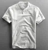 China Linen Apparel Factory Short Sleeves Stand Collar 100% Linen Shirt