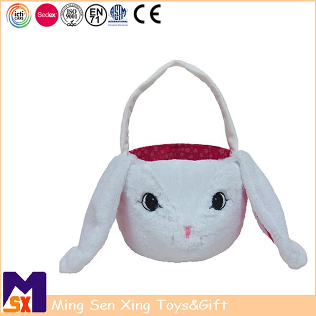 toy factory custom soft white plush bunny fabric easter basket