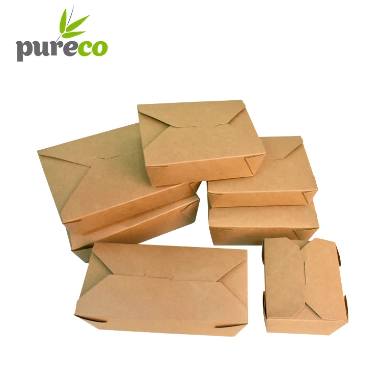 Custom printed disposable brown kraft paper folding lunch box