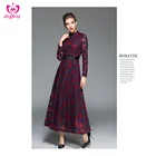 OEM red and blue lace embroidered dress long sleeves slim fit dress for ladies k1040