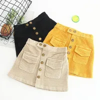 

Kid Girl Winter Skirt Fashion Corduroy Button and Pocket Toddler Skirt Yellow Beige Black 3 Colors Cute Baby Fall Clothing