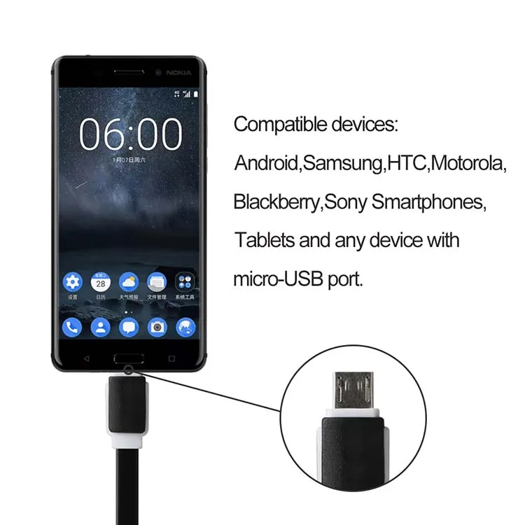 Upgrade chip 2.0 Noodle Micro USB cable for mobile phone used for home/ car/office/ travel - ANKUX.COM