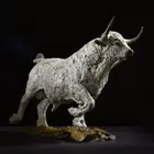 Artificial abstract standing metal bronze white park bull sculpture
