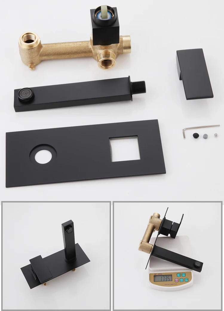 Square with base matte black Wall Mounted two hole basin faucet with cUPC Certification