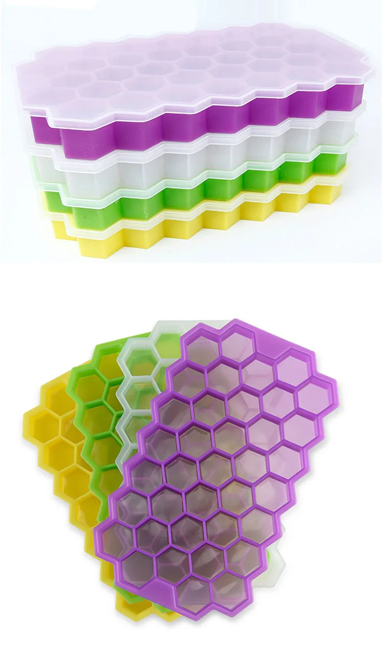 DIY Baby Safe Material Silica gel 37 Cup Ice Cube Molds new product ideas 2019 Silicone Honeycomb Ice Cube Trays With Lid