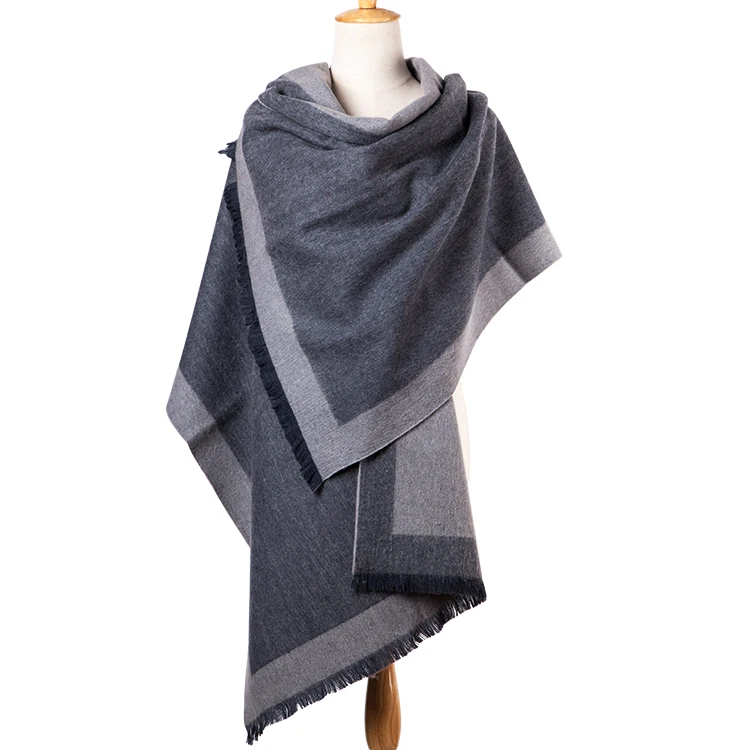New Fashion Winter Wear Wool Shawl Women Oversize Checked Solid Scarf Two Color Jacquard Wool Shawl for Women