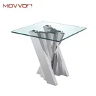 Stainless Steel Sun type Frame Square Glass Top Small Modern Side Table