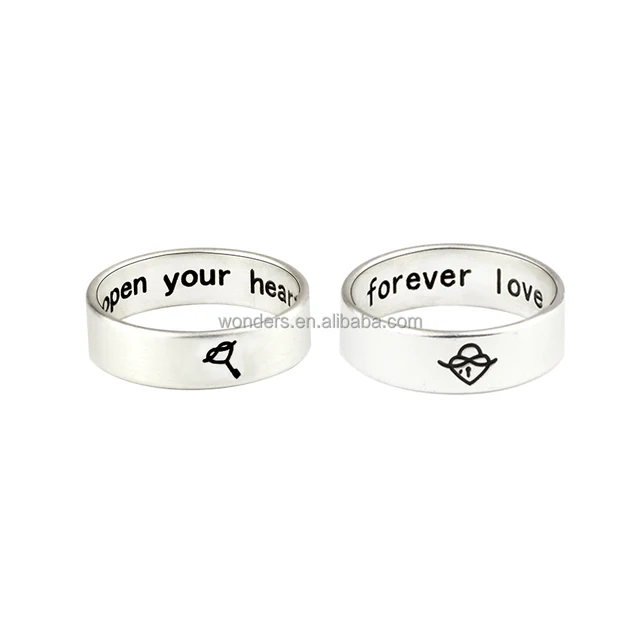 heart lock & key engrave couple ring fashion wedding rings