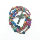 Laser engraving colorful rosary cross necklace