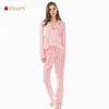 2019 Hotsell New Design Christmas Women Pink Striped Satin Nightwear Pajamas Set