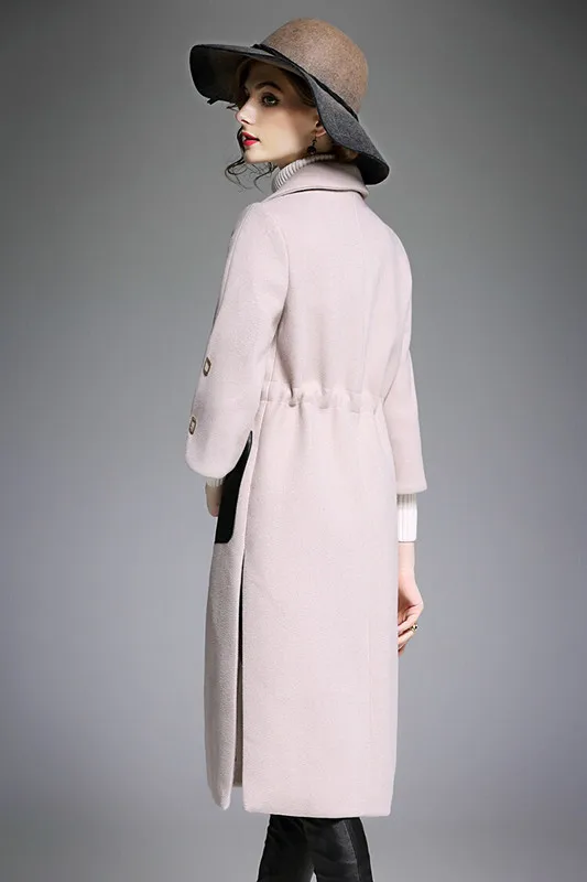 women woolen PU Pocket patchwork coat 19_