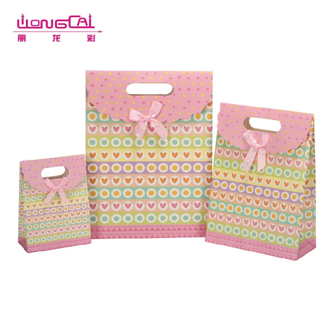 design custom size small paper birthday gift bag with ribbon bow