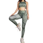 Ptsports women snake print bodysuits 2 pieces sets back hollow out bra and fitness pants tracksuits yoga set