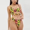 Cut Out Belted High Leg Swimsuit Animal Print Scoop Neck Low Back Open Sexy Photo Bathing Suits