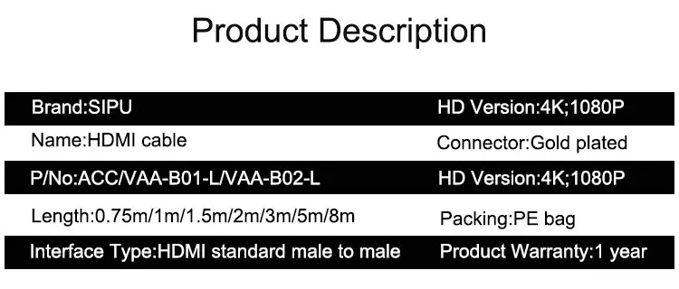 SIPU high speed 3ft 6ft 10ft 1080p 4K 2K 60hz HDMI Cable support 3d wih ethernet - ANKUX.COM
