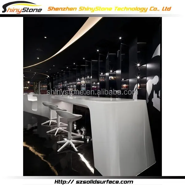 Long bench top style solid surface acrylic bar counter