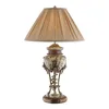 European style fabric lamp shade brass hand drawing wood table lamp
