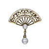 wholesale beautiful zinc alloy imitation pearl jewelry rhinestone fan women brooch