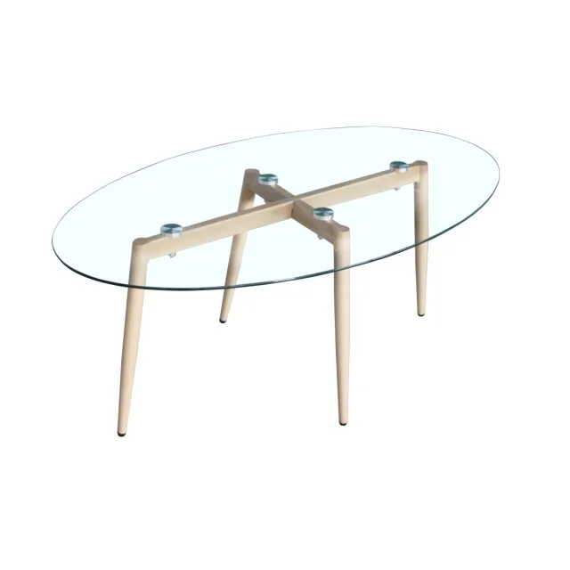 Turkish Furniture Oval Glass Metal Base Legs Wooden Color Coffee Table