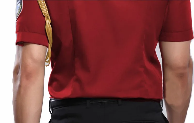 new design best red color security guard uniform shirts with hat for