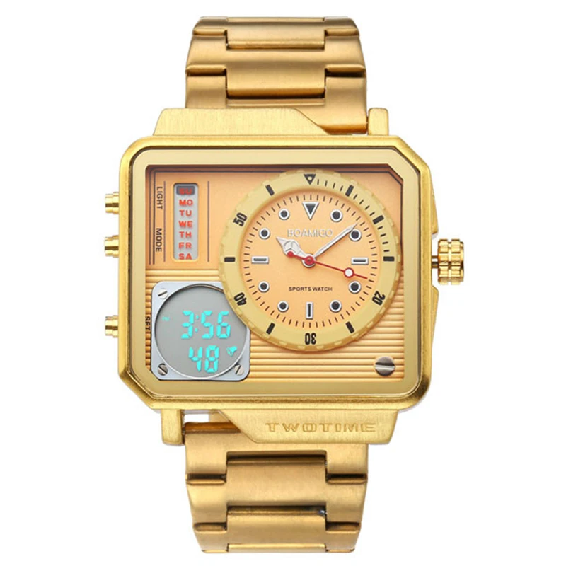 BOAMIGO F930 Mens Digital Watches Fashion Square Quartz Wristwatches 30m Waterproof Stainless Steel Men Watch Led Male Clock
BOAMIGO F930 Mens Digital Watches Fashion Square Quartz Wristwatches 30m Waterproof Stainless Steel Men Watch Led Male Clock
