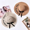 Black Ribbon Lace Up Ladies Summer Hats with Brim New Straw Hats for Women Beach Sun Hats