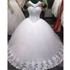 Real 100% actual full pearls beaded puffy plus size floor length white ivory cheap wedding dresses MWA348