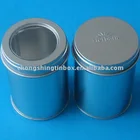 Round tin coffee can with clear window